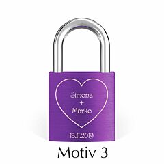 Ljubezenska ključavnica z gravuro - vijolična I Motiv 3
