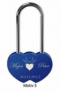 Ljubezenska ključavnica z gravuro dvojno srce - modra (različni motivi)