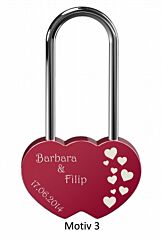 Love lock red with engraving - double heart