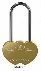 Love lock gold with engraving - double heart